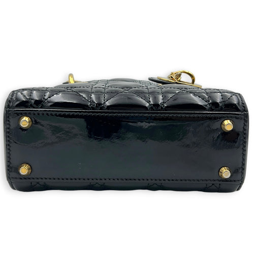 Lady Dior Top Handle Bag Mini Black in Patent Leather, Gold hardware