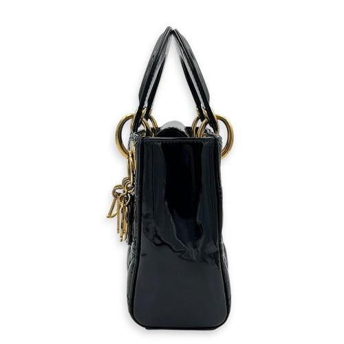 Lady Dior Top Handle Bag Mini Black in Patent Leather, Gold hardware