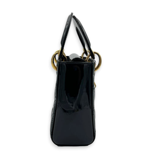 Lady Dior Top Handle Bag Mini Black in Patent Leather, Gold hardware