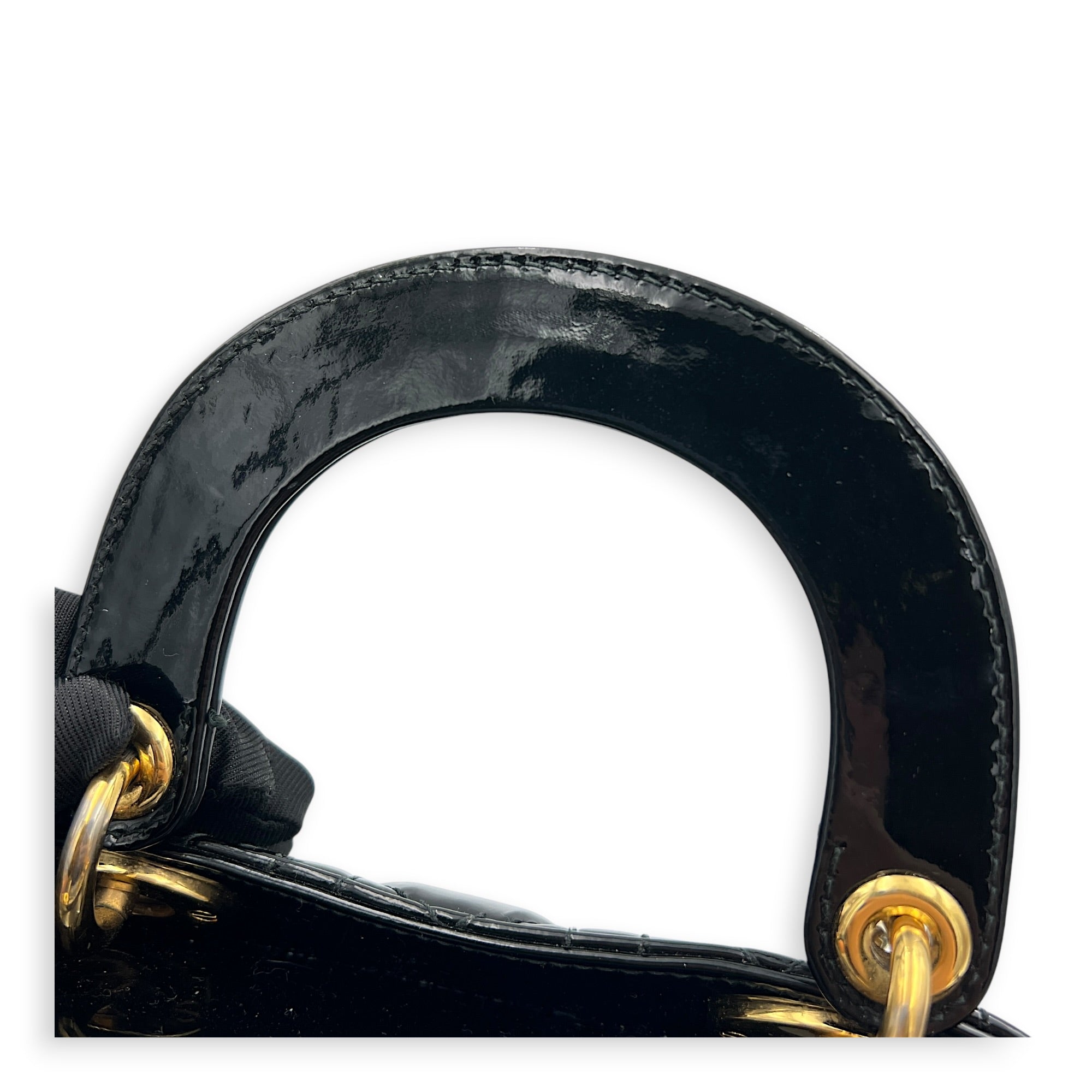Lady Dior Top Handle Bag Mini Black in Patent Leather, Gold hardware