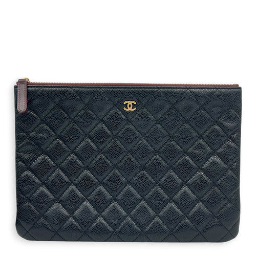 CC O Case Pouch Black in Caviar Leather, Gold hardware