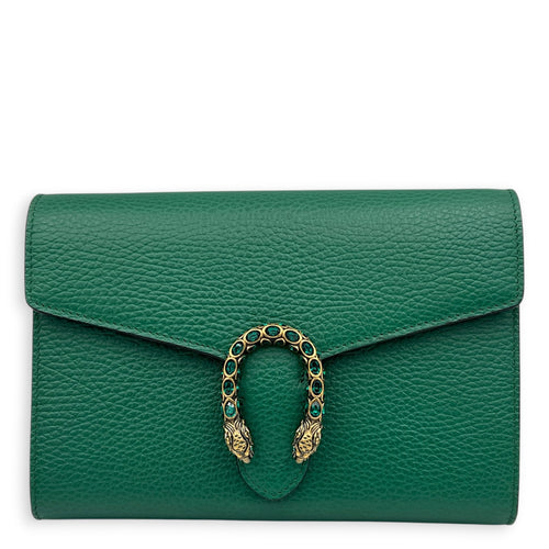 Dionysus Wallet On Chain Green in Calfskin, Ruthenium hardware