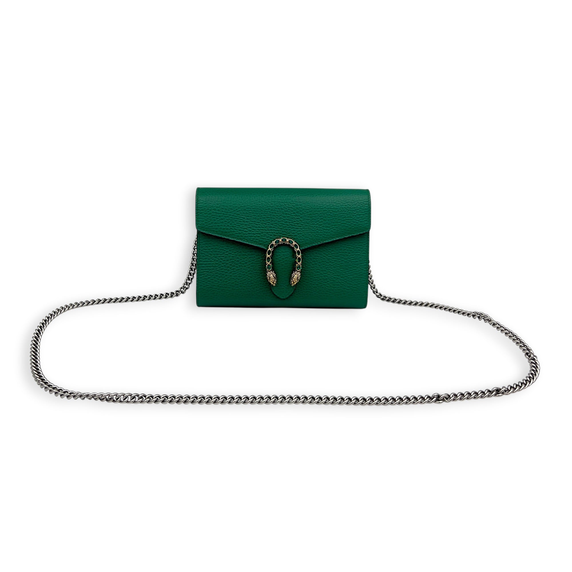 Dionysus Wallet On Chain Green in Calfskin, Ruthenium hardware
