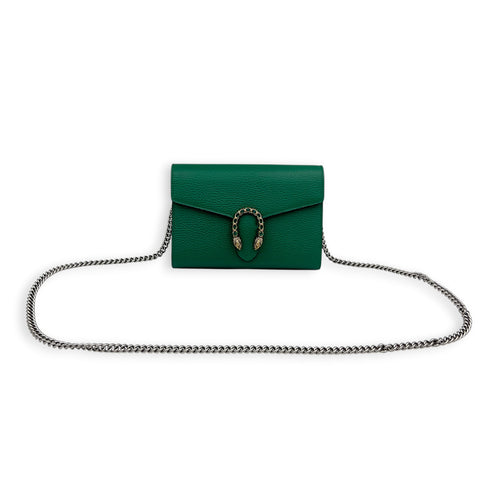 Dionysus Wallet On Chain Green in Calfskin, Ruthenium hardware