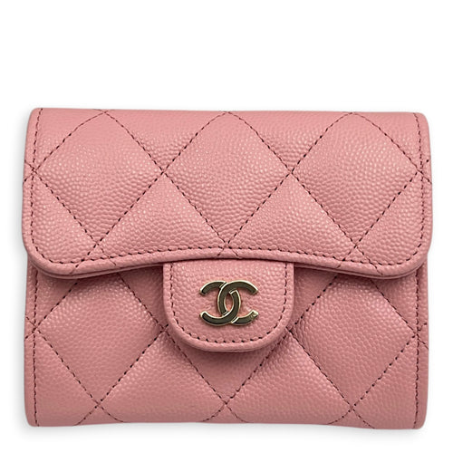 CC Pink Wallet On Chain in Caviar Leather, Gold hardware