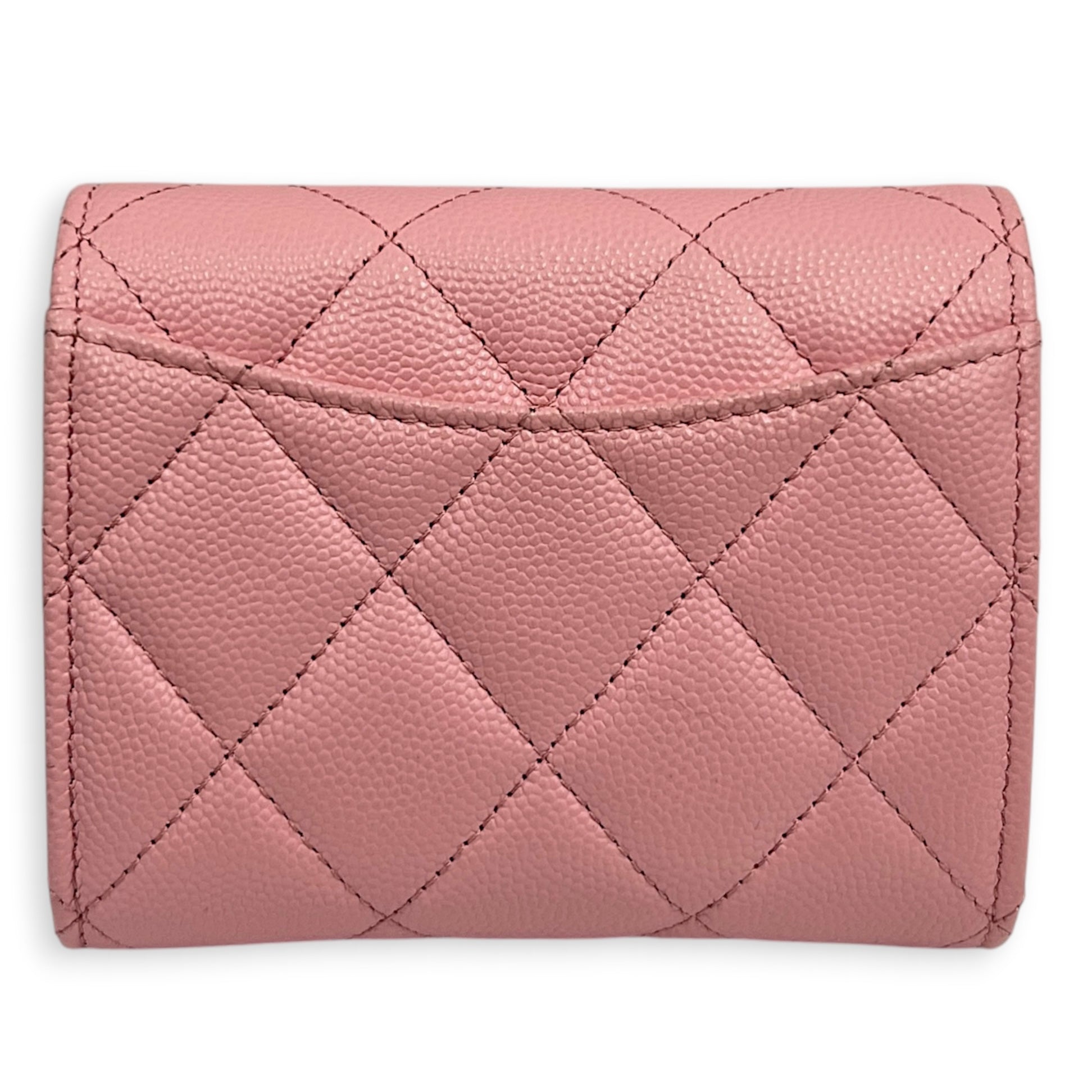CC Pink Wallet On Chain in Caviar Leather, Gold hardware