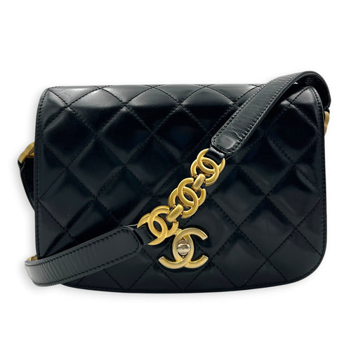 CC Black Messenger in Calfskin, Gold hardware