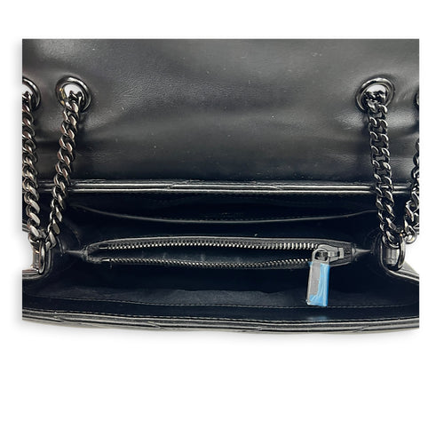 Loulou Shoulder Bag Small Black in Calfskin, Black hardware