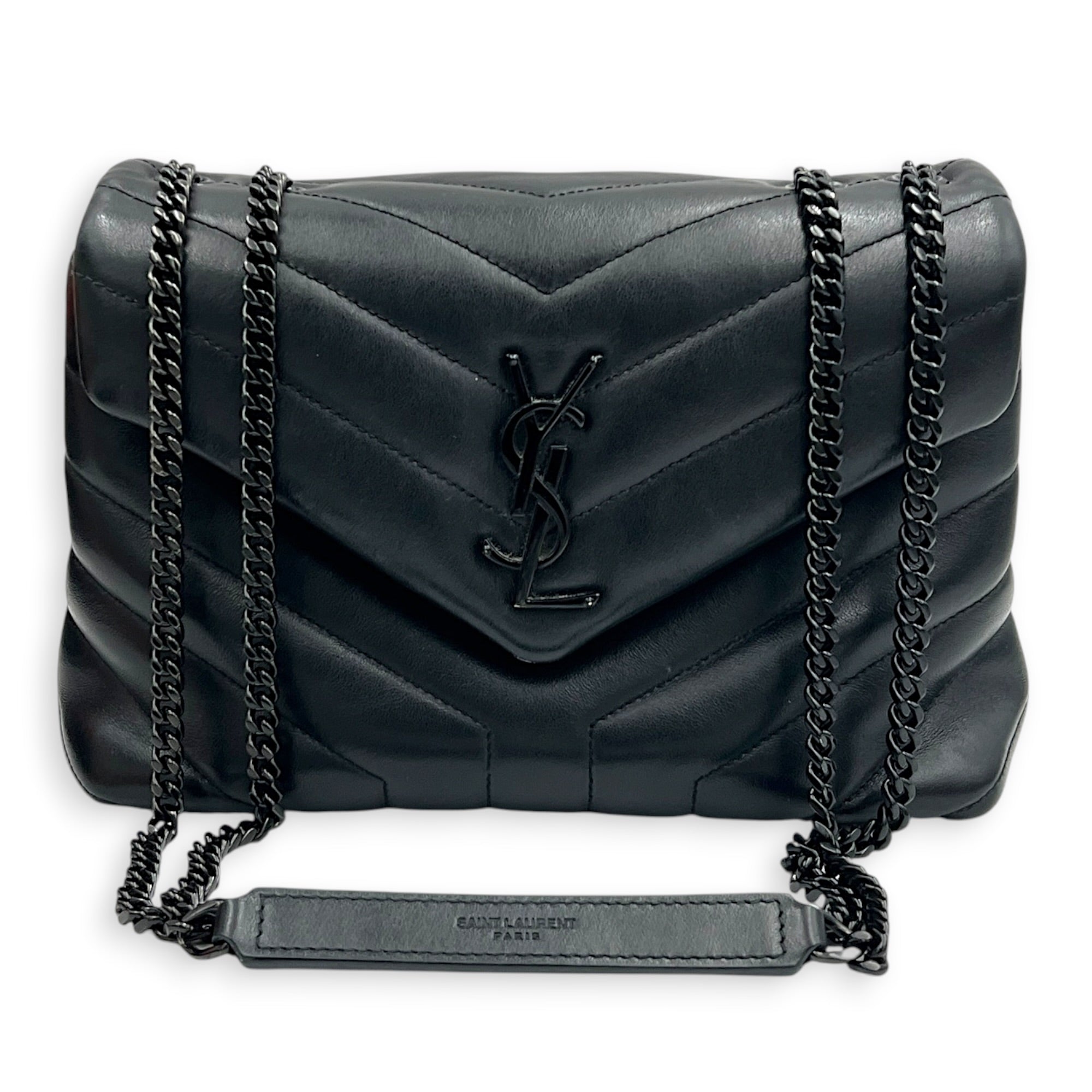 Loulou Shoulder Bag Small Black in Calfskin, Black hardware