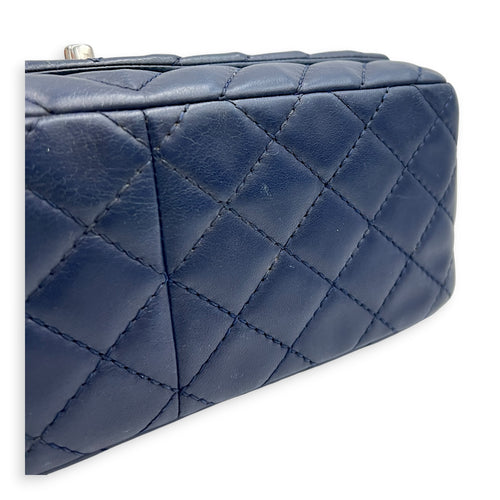 CC Chevron Shoulder Bag Navy Blue in Calfskin, Silver hardware