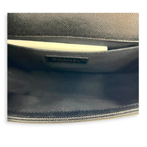 Boy Shoulder Bag Medium Black in Caviar Leather, Brushed Gold hardware