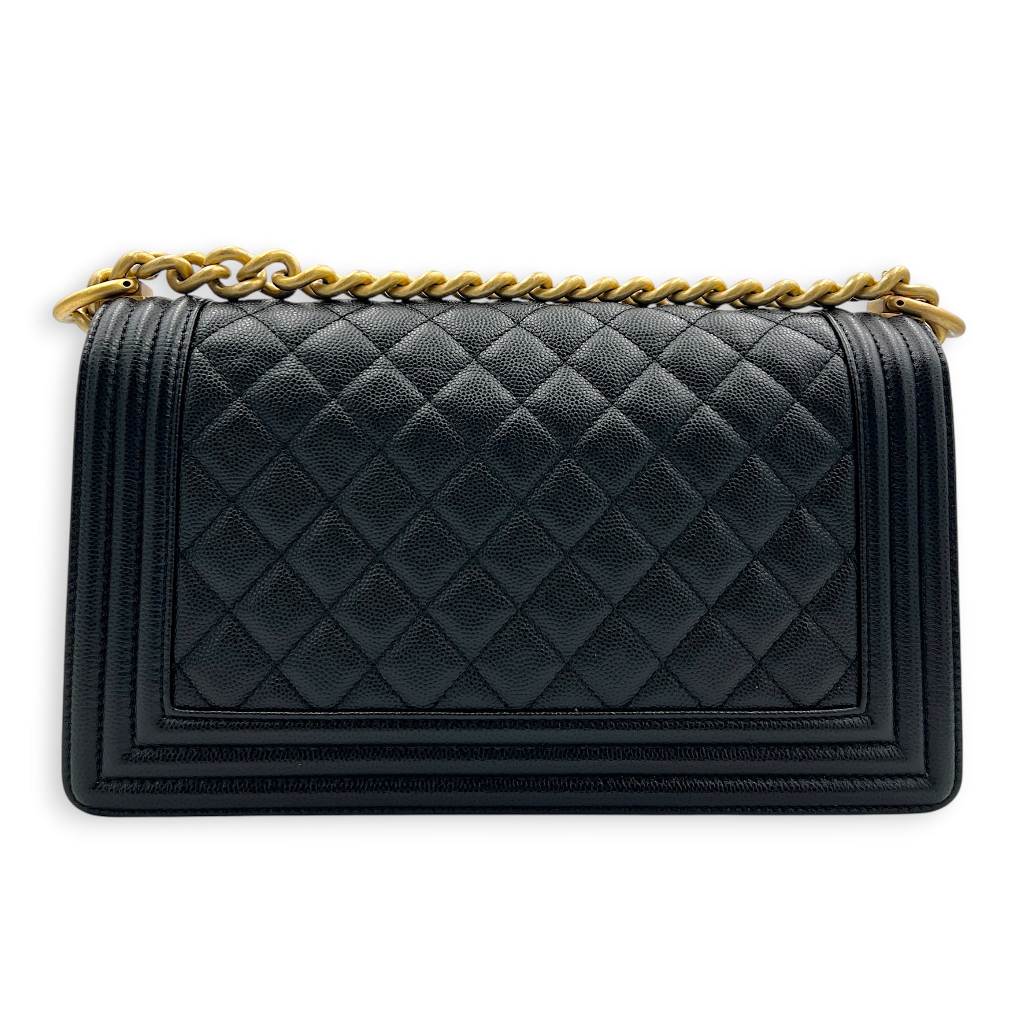 Boy Shoulder Bag Medium Black in Caviar Leather, Brushed Gold hardware