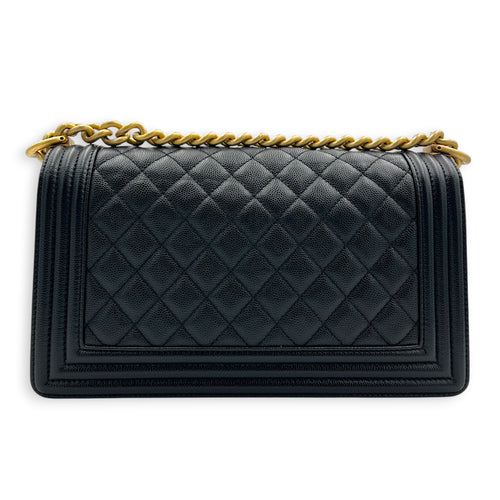 Boy Shoulder Bag Medium Black in Caviar Leather, Brushed Gold hardware