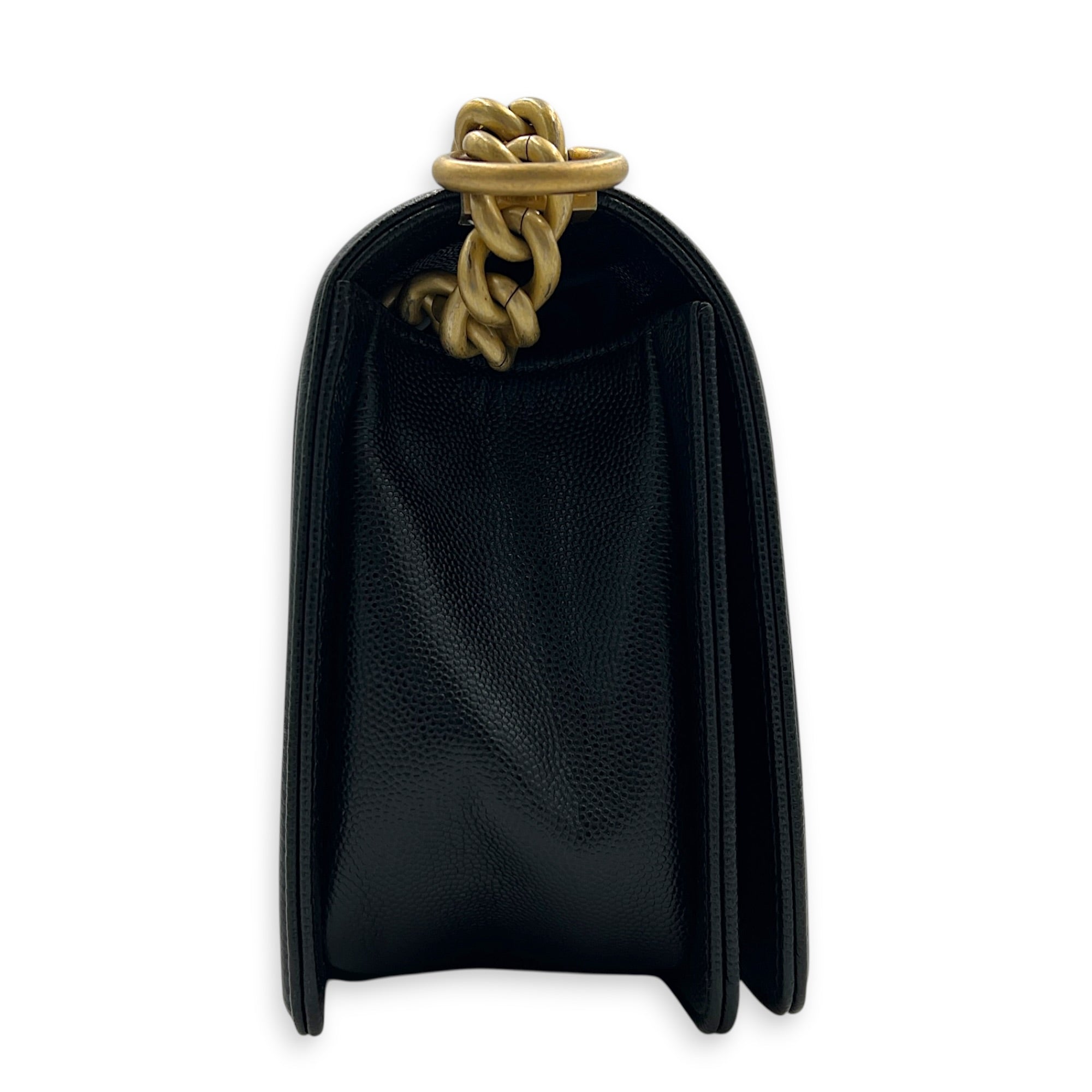 Boy Shoulder Bag Medium Black in Caviar Leather, Brushed Gold hardware