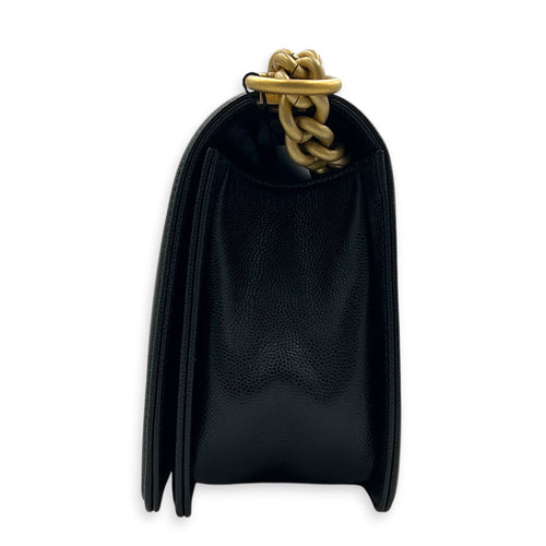 Boy Shoulder Bag Medium Black in Caviar Leather, Brushed Gold hardware