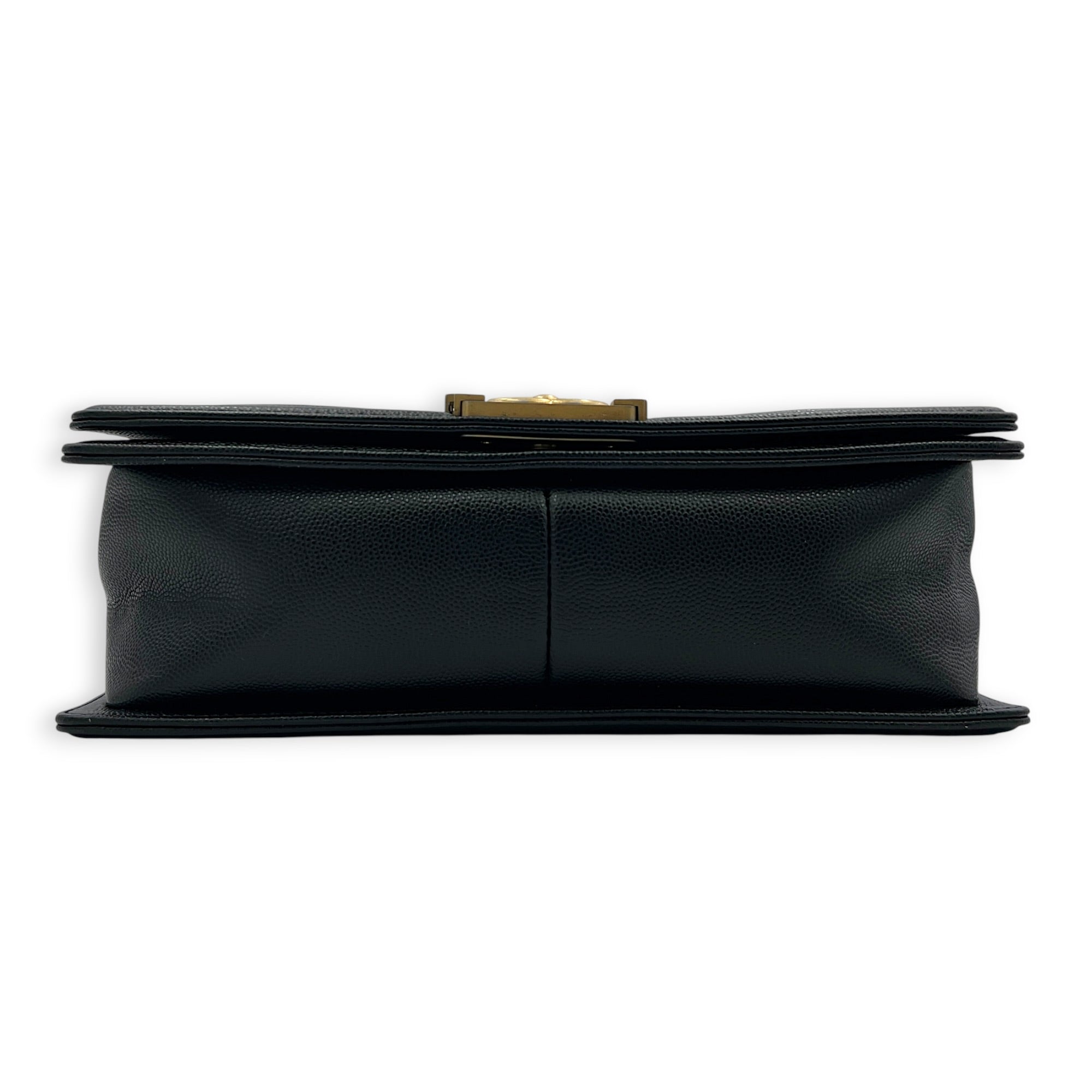 Boy Shoulder Bag Medium Black in Caviar Leather, Brushed Gold hardware