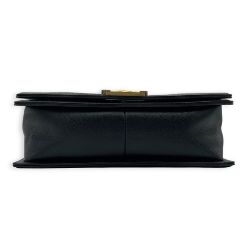 Boy Shoulder Bag Medium Black in Caviar Leather, Brushed Gold hardware