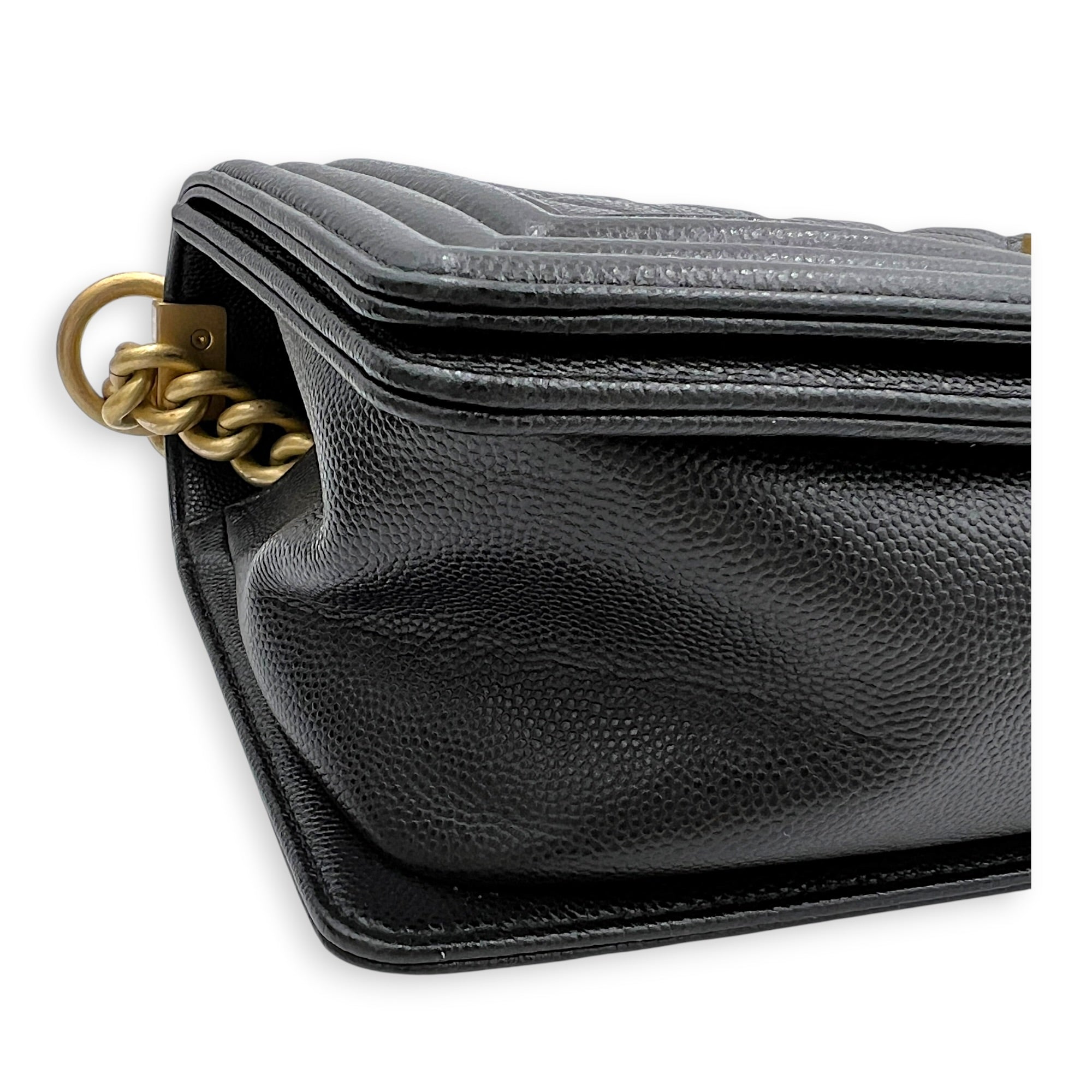 Boy Shoulder Bag Medium Black in Caviar Leather, Brushed Gold hardware