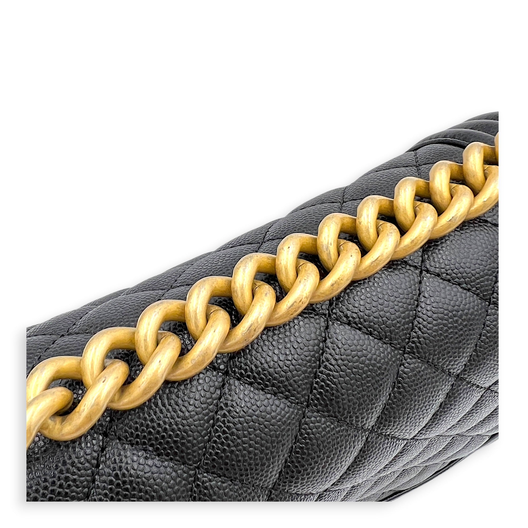 Boy Shoulder Bag Medium Black in Caviar Leather, Brushed Gold hardware