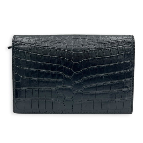 Kate Tassle Wallet On Chain Noir in Crocodile Embossed Calfskin, Silver hardware