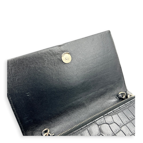 Kate Tassle Wallet On Chain Noir in Crocodile Embossed Calfskin, Silver hardware