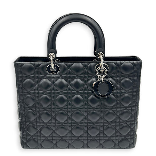 Lady Dior Top Handle Bag Large Black in Lambskin, Silver hardware