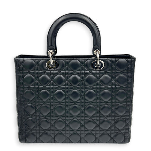 Lady Dior Top Handle Bag Large Black in Lambskin, Silver hardware