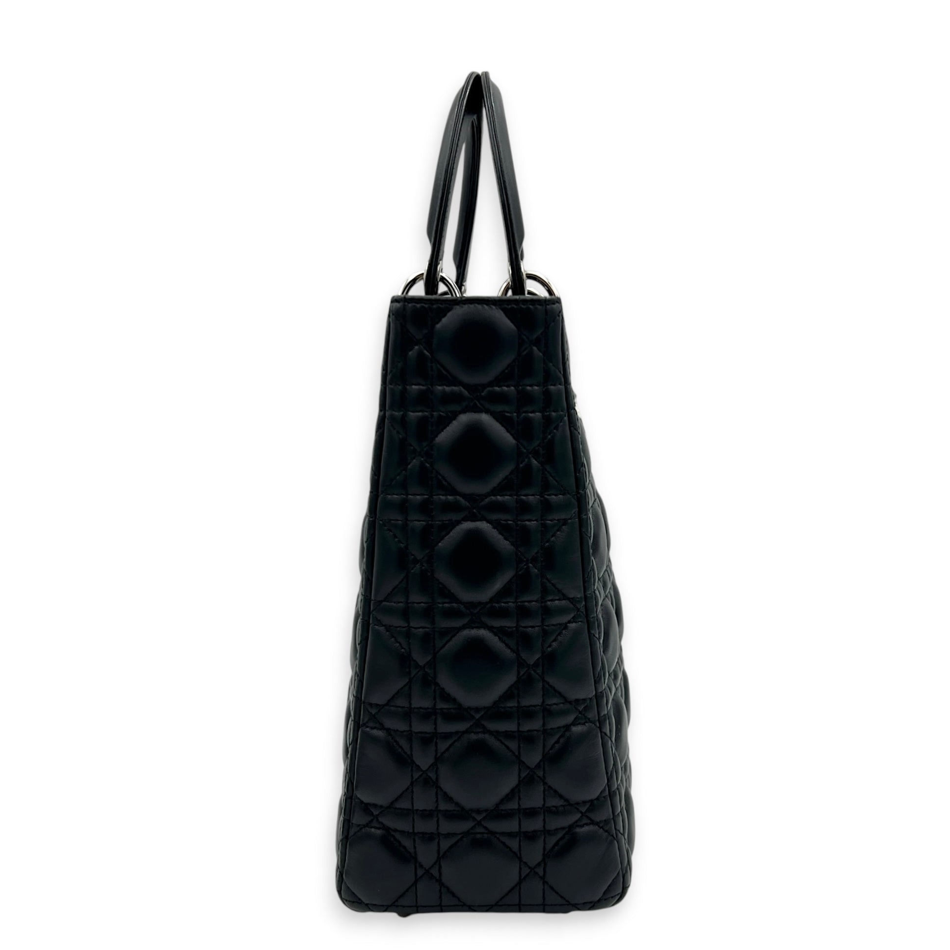 Lady Dior Top Handle Bag Large Black in Lambskin, Silver hardware