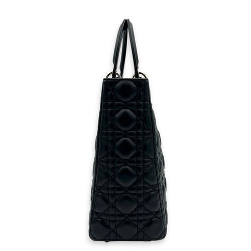 Lady Dior Top Handle Bag Large Black in Lambskin, Silver hardware
