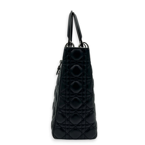 Lady Dior Top Handle Bag Large Black in Lambskin, Silver hardware