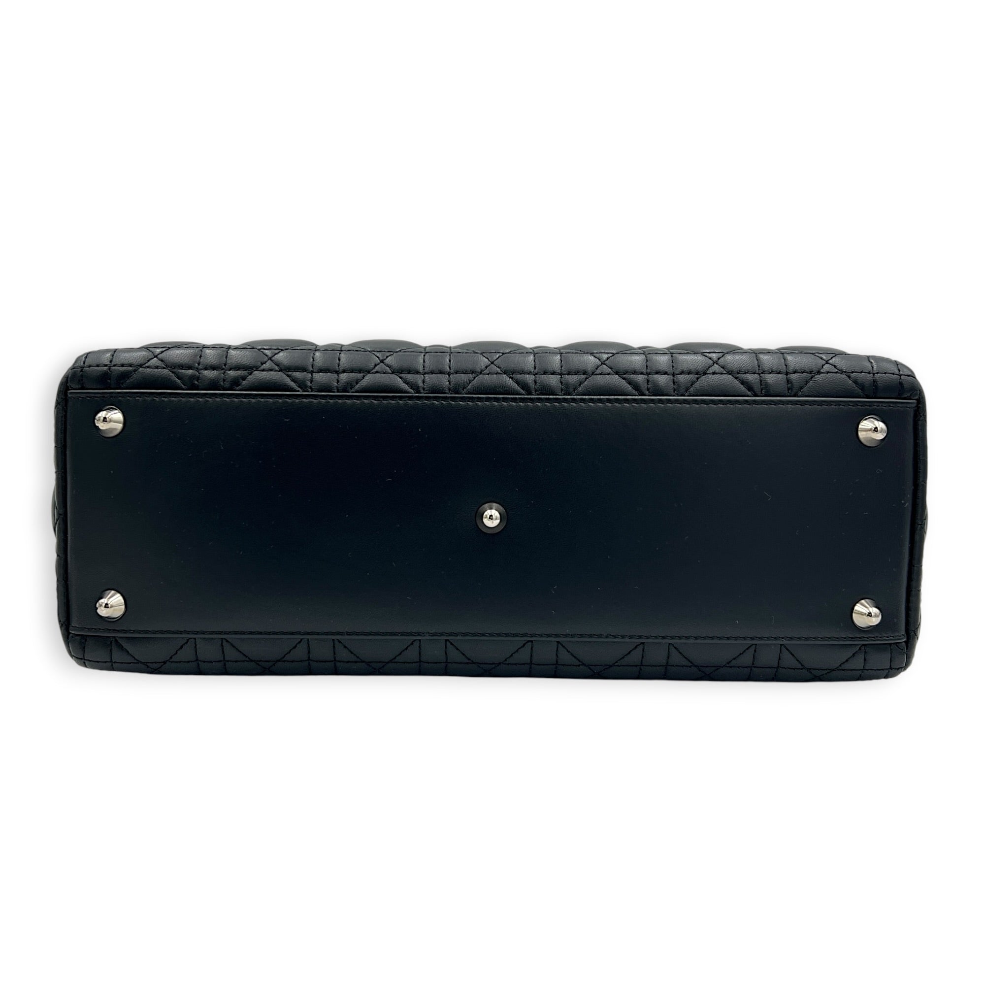 Lady Dior Top Handle Bag Large Black in Lambskin, Silver hardware