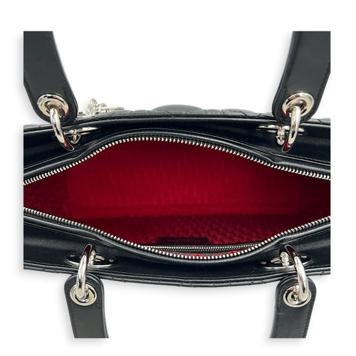 Lady Dior Top Handle Bag Large Black in Lambskin, Silver hardware