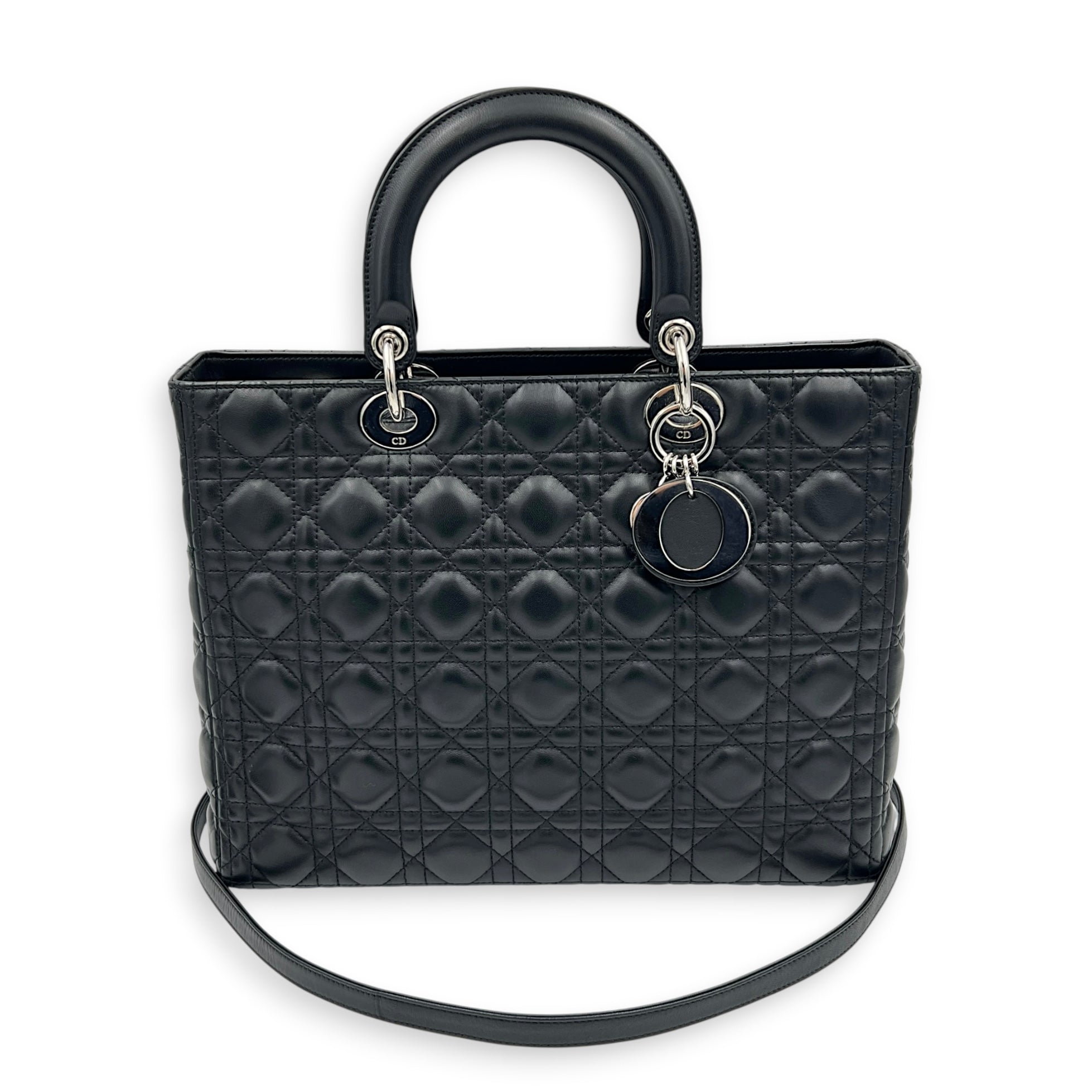 Lady Dior Top Handle Bag Large Black in Lambskin, Silver hardware