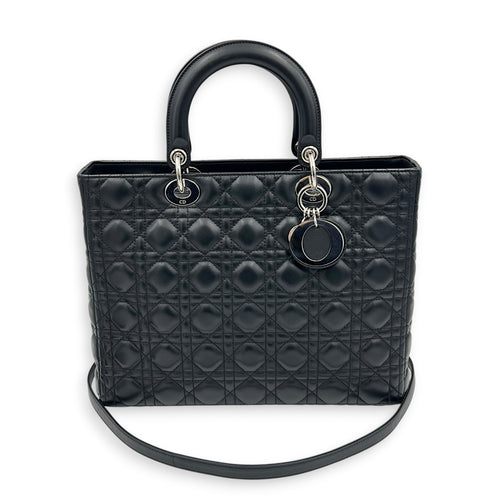 Lady Dior Top Handle Bag Large Black in Lambskin, Silver hardware