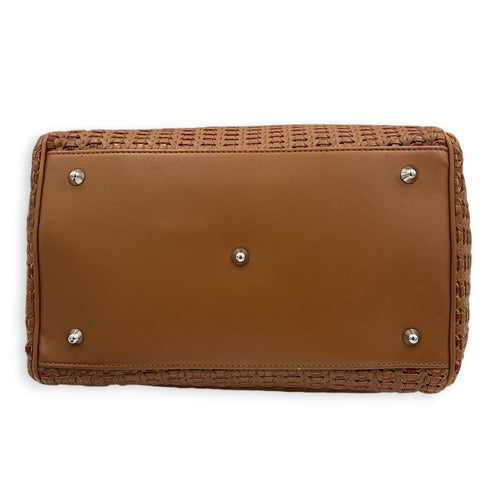 Soft Lady Dior Large Brown Woven Leather Top Handle Bag in Calfskin, Silver hardware