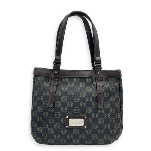 Anagram Tote Bag Black in Coated Canvas, Silver hardware