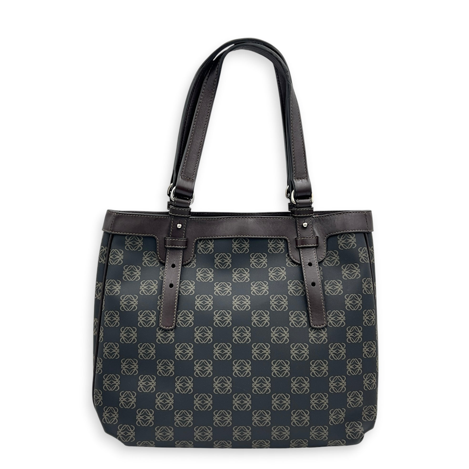Anagram Tote Bag Black in Coated Canvas, Silver hardware