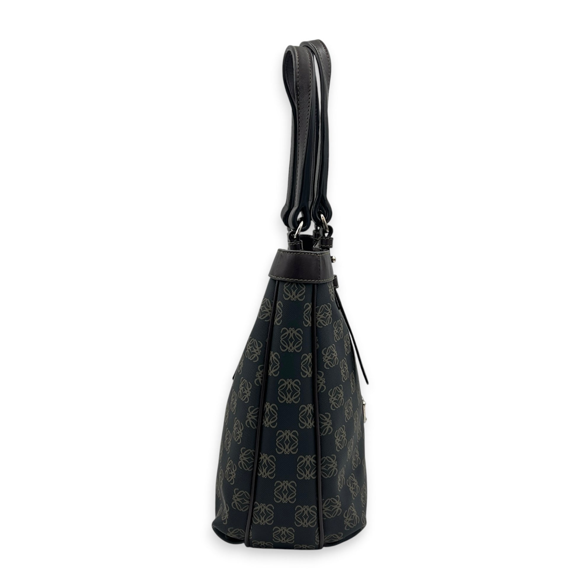 Anagram Tote Bag Black in Coated Canvas, Silver hardware