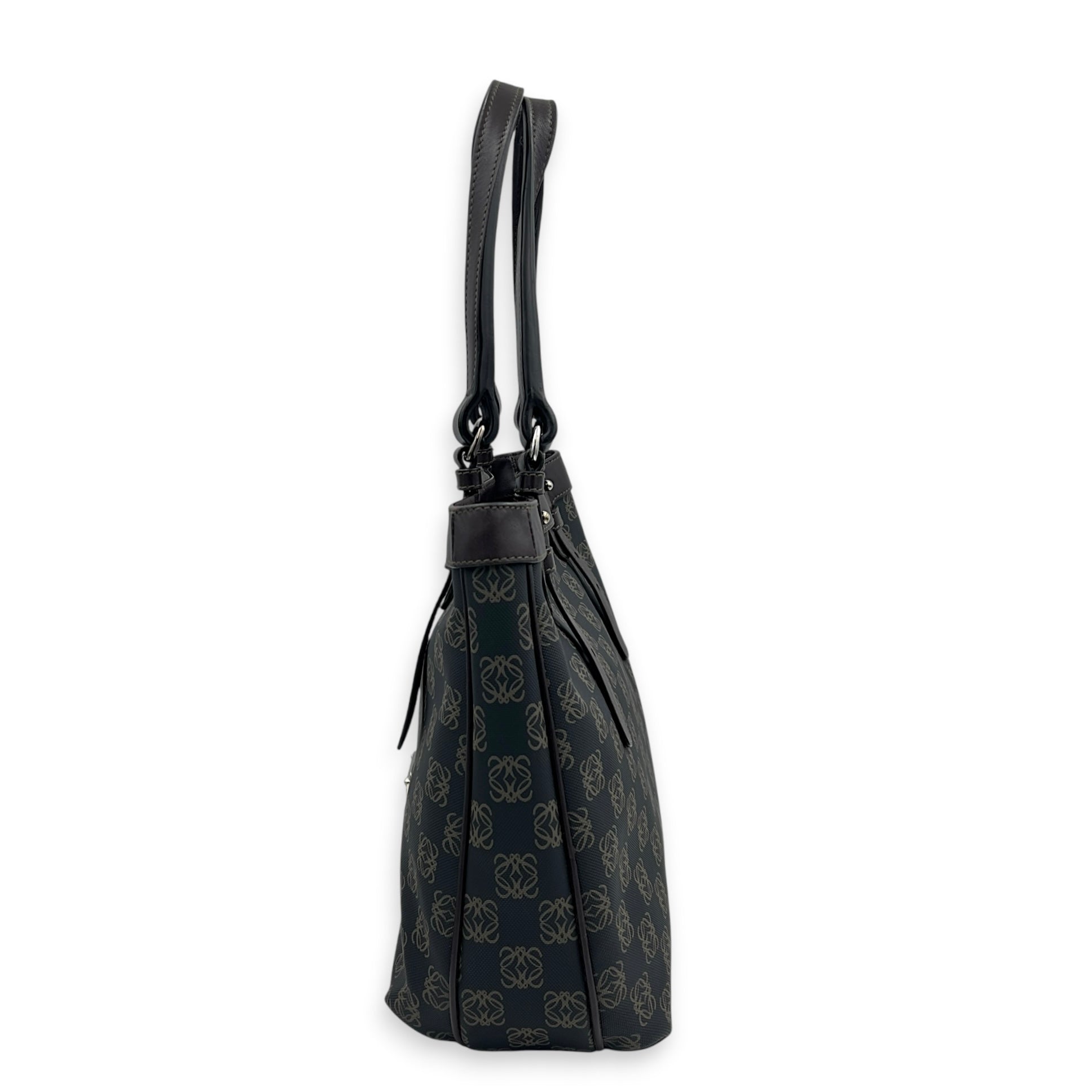 Anagram Tote Bag Black in Coated Canvas, Silver hardware