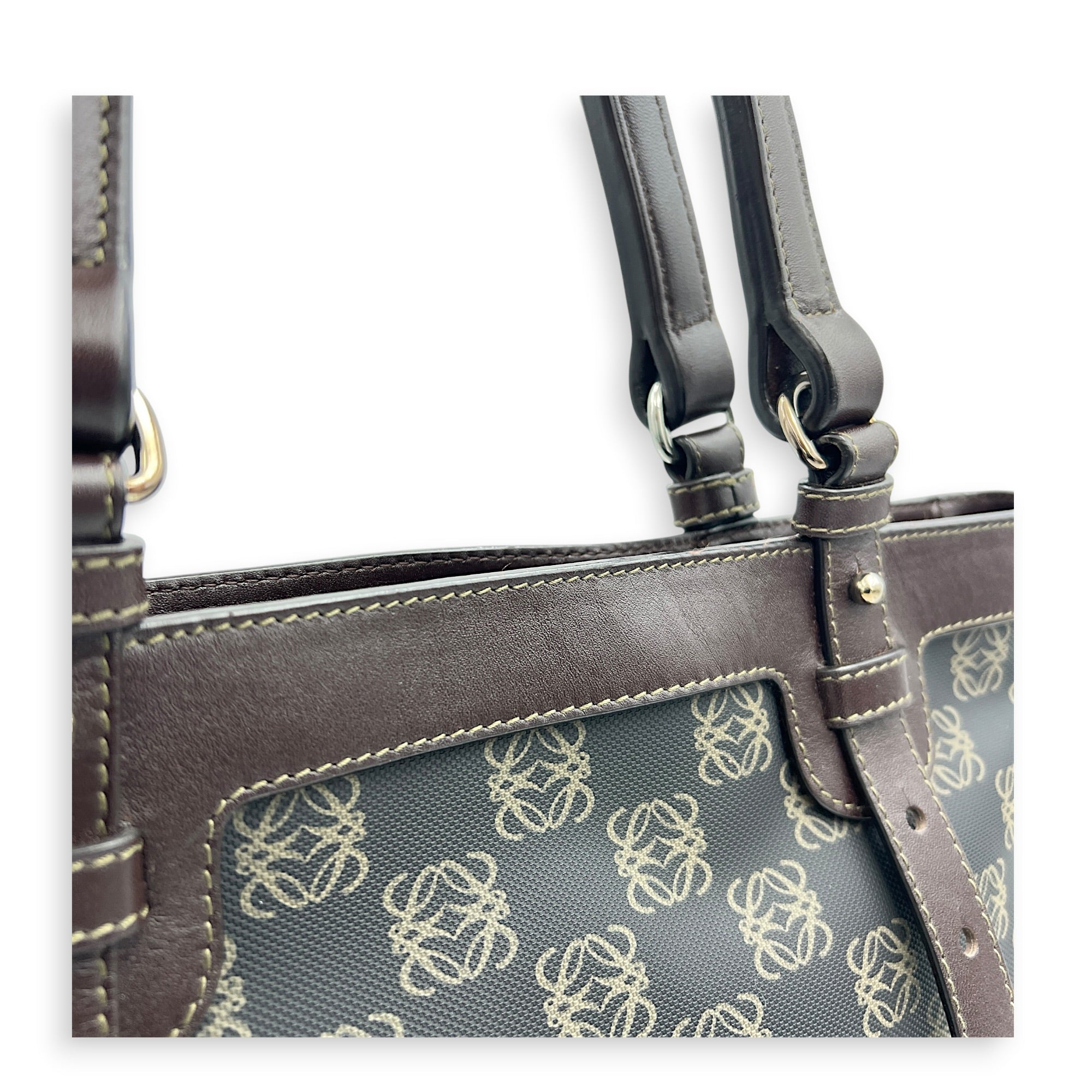 Anagram Tote Bag Black in Coated Canvas, Silver hardware