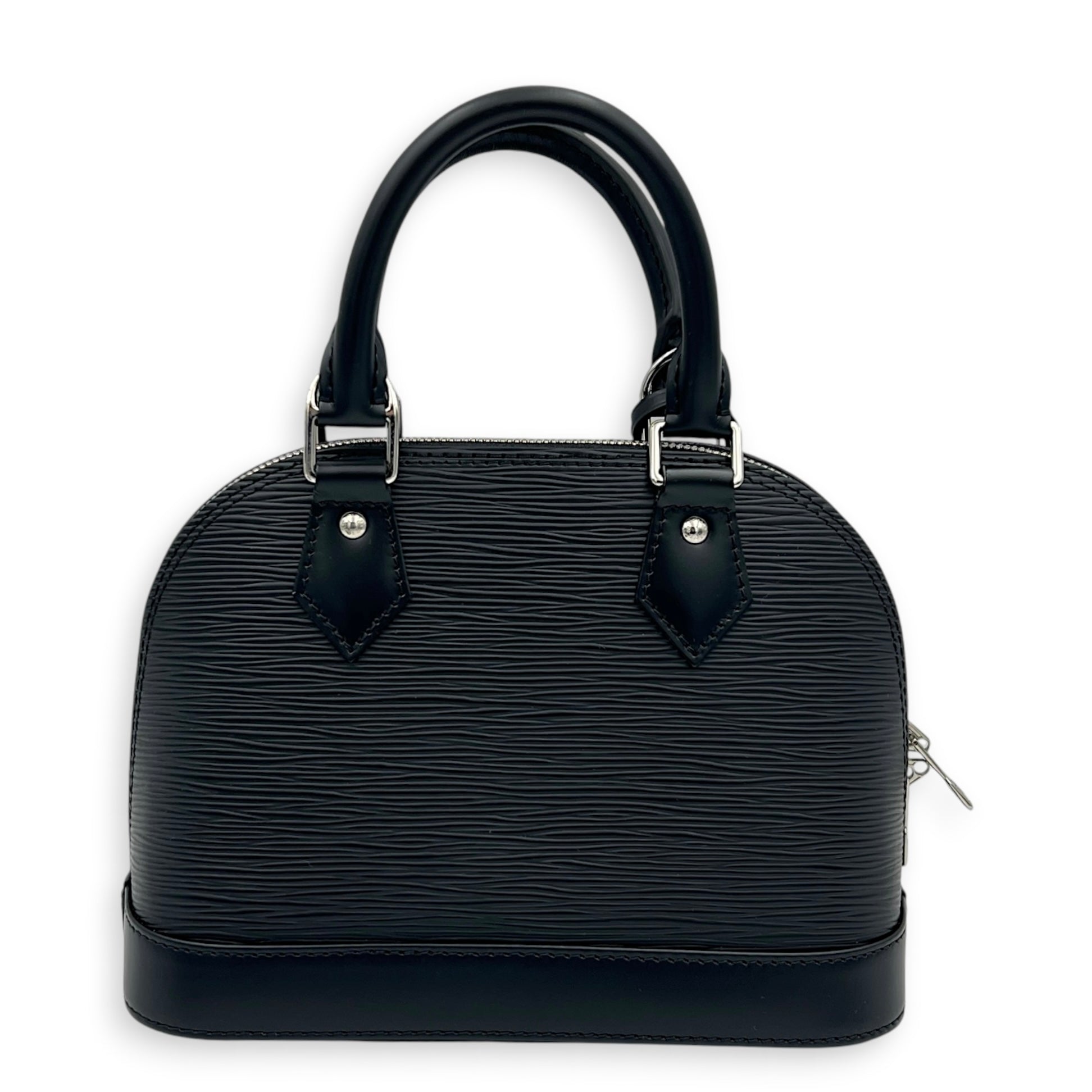 Alma BB Black Top Handle Bag in Epi Leather, Silver hardware