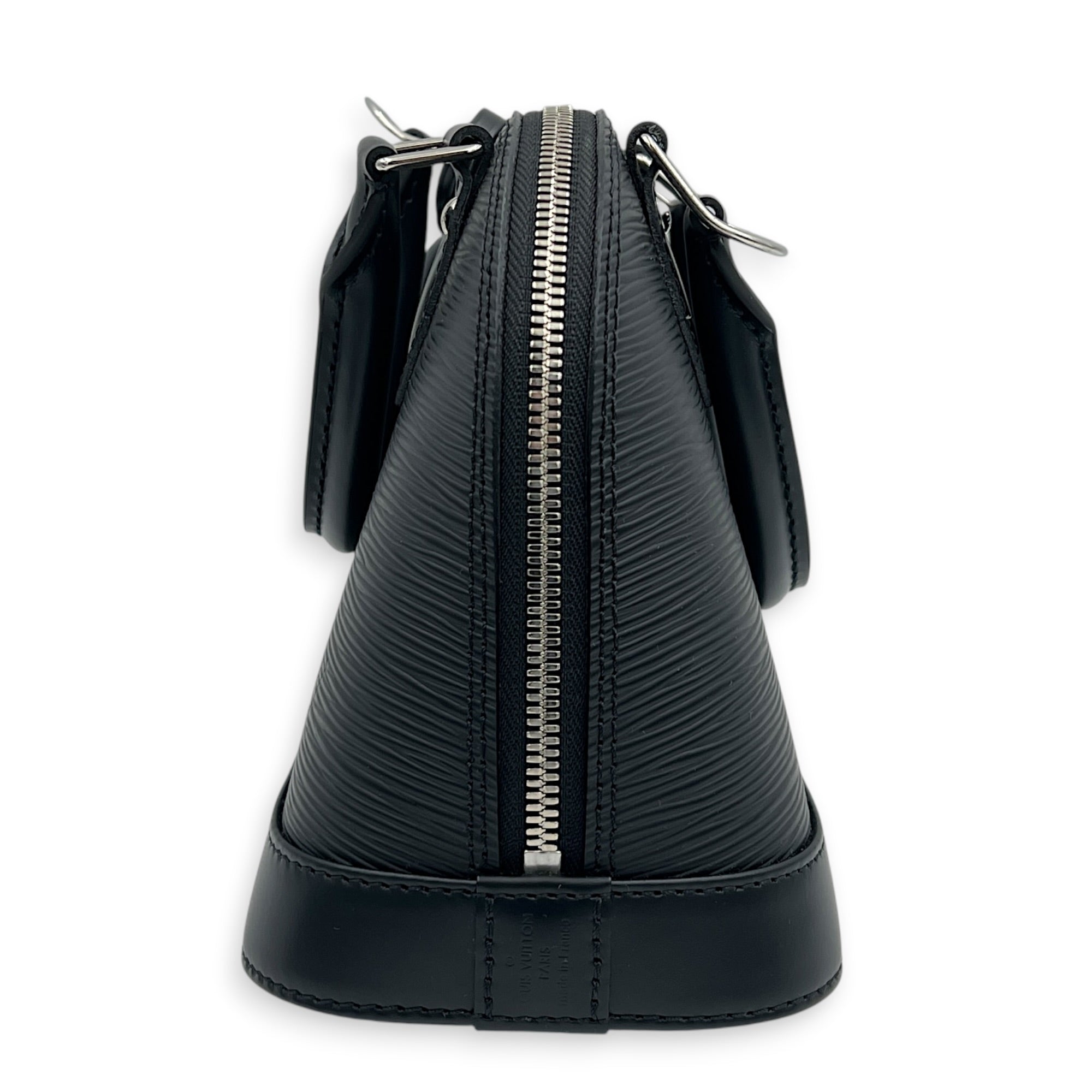 Alma BB Black Top Handle Bag in Epi Leather, Silver hardware