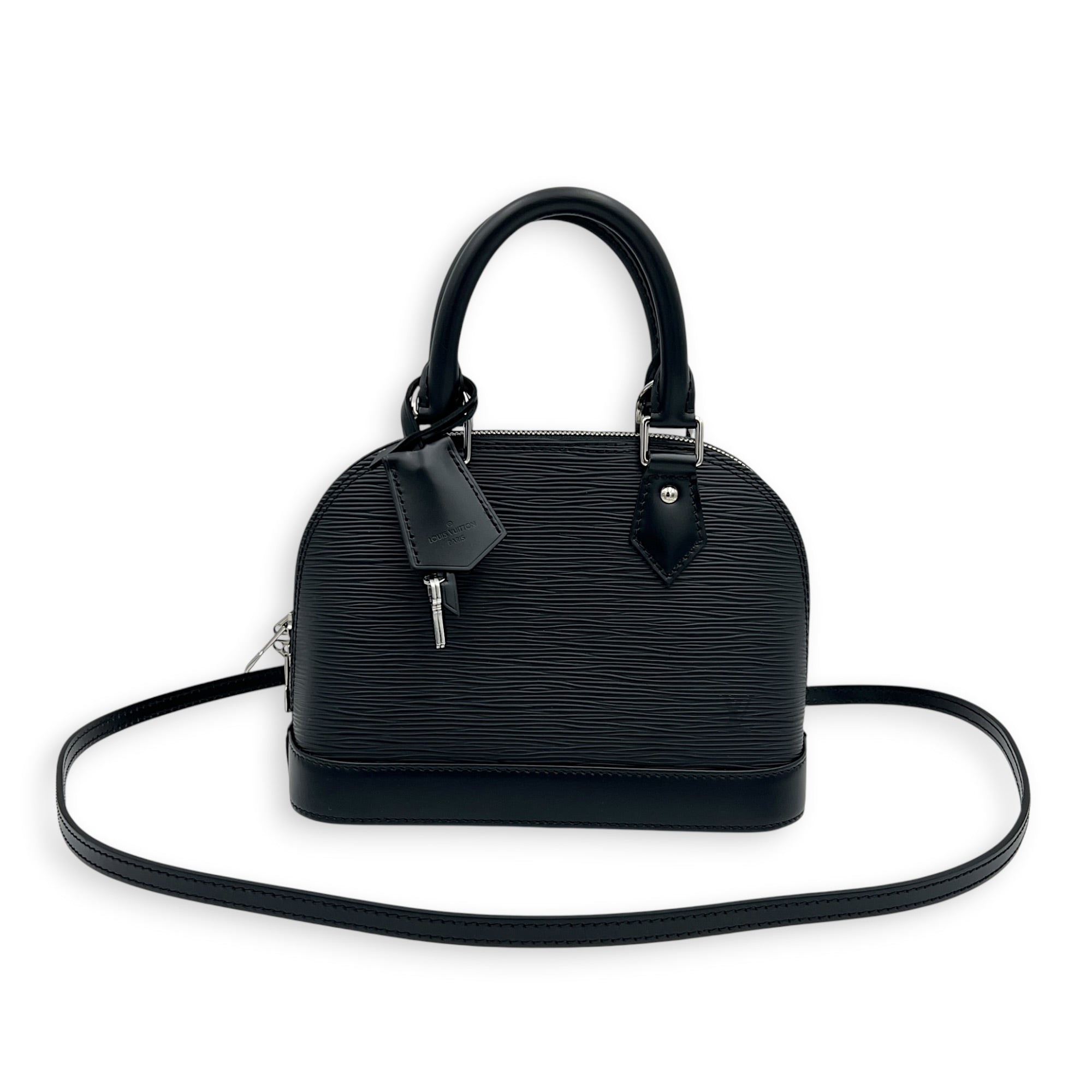 Alma BB Black Top Handle Bag in Epi Leather, Silver hardware