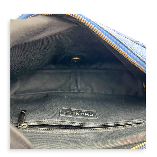 Easy Flap Blue Shoulder Bag in Caviar Leather, Ruthenium hardware