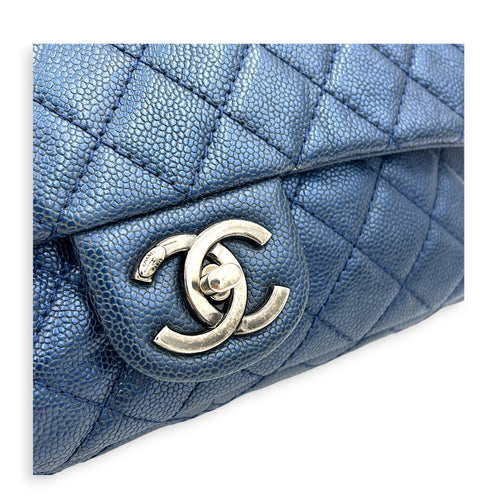 Easy Flap Blue Shoulder Bag in Caviar Leather, Ruthenium hardware