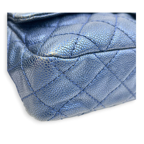 Easy Flap Blue Shoulder Bag in Caviar Leather, Ruthenium hardware