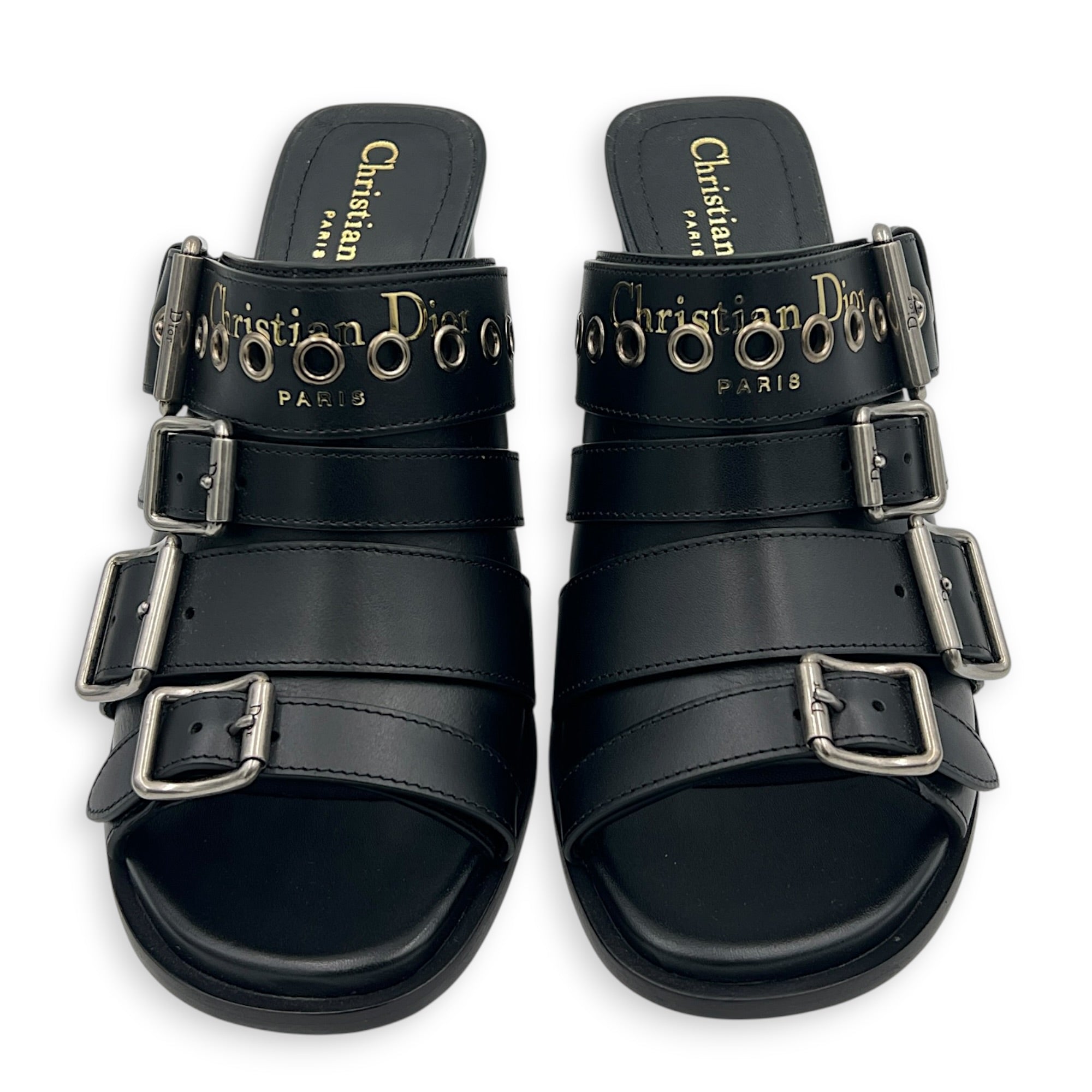 Heels Sandals 37 Black in Calfskin, Gunmetal hardware