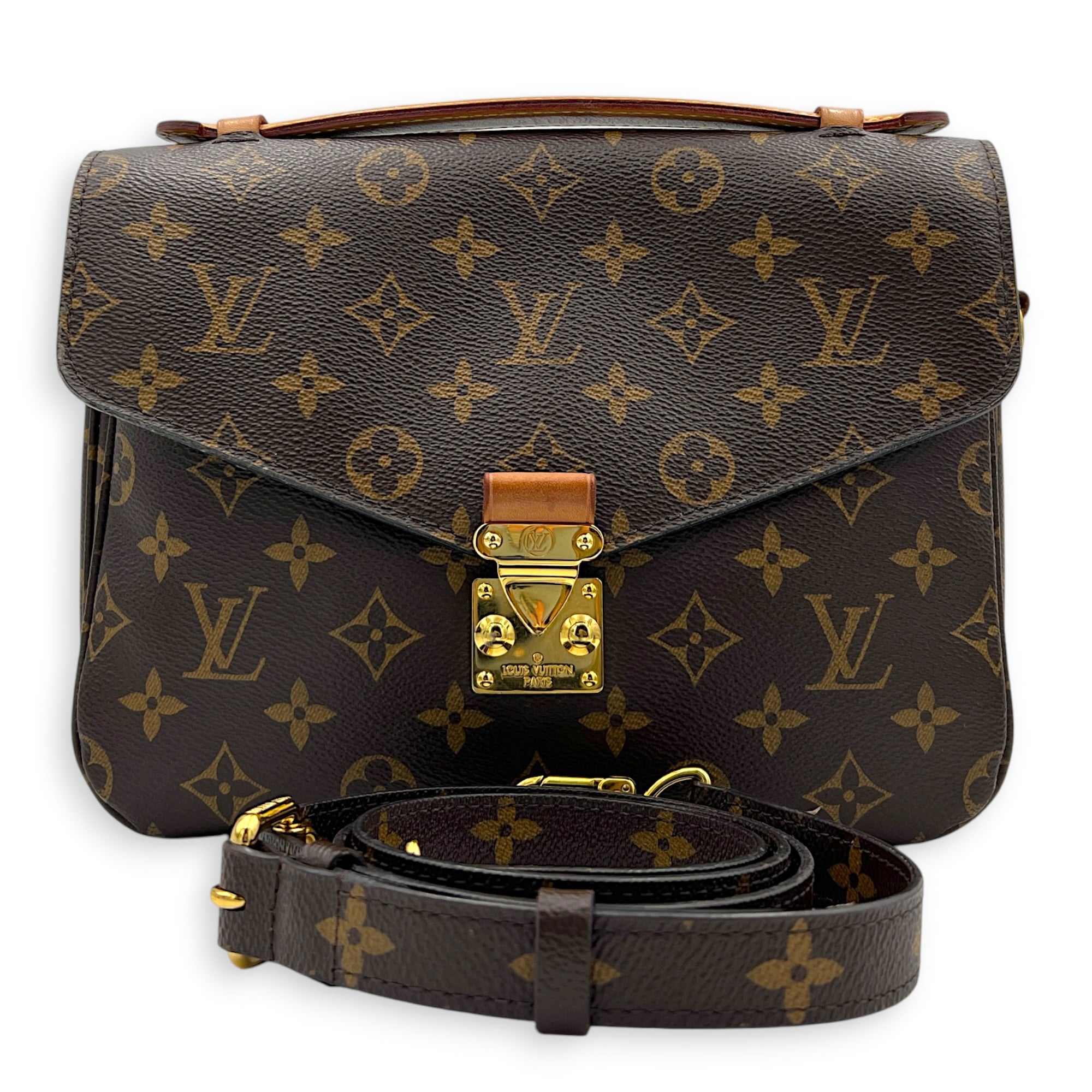 Metis Crossbody Bag Brown in Monogram Coated Canvas, Gold hardware