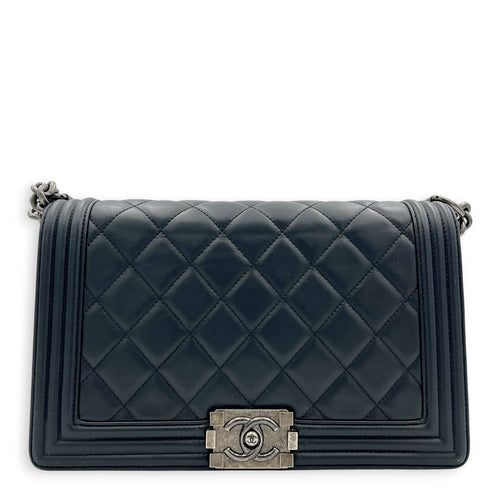 Boy Shoulder Bag Black in Calfskin, Ruthenium hardware