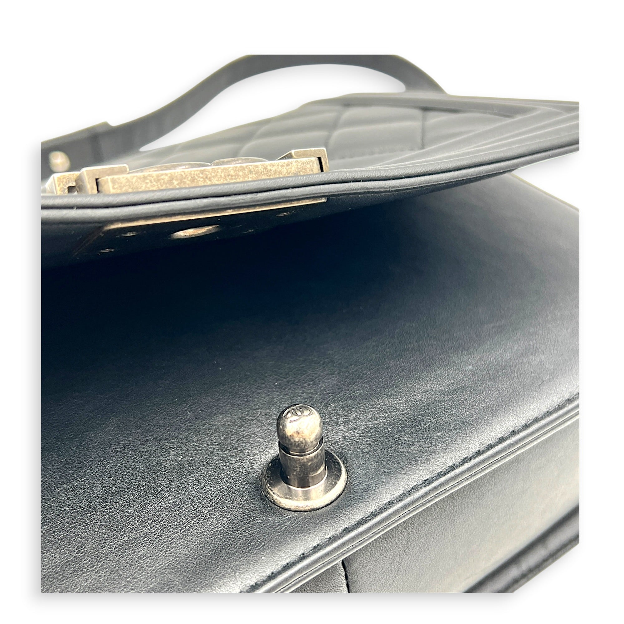 Boy Shoulder Bag Black in Calfskin, Ruthenium hardware